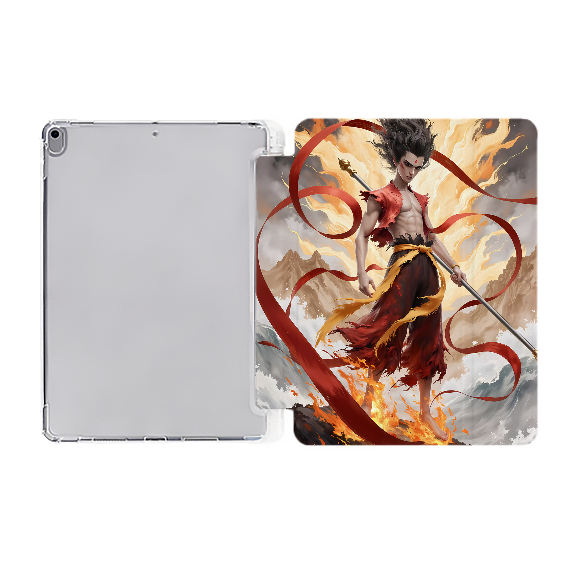 （画像用） Ne Zha 2 ナタ 魔童の大暴れ IPad ケース ペン収納付き 三つ折りスタンド PUレザー×シリコン 対応機種9.5/10.5/10.9インチ